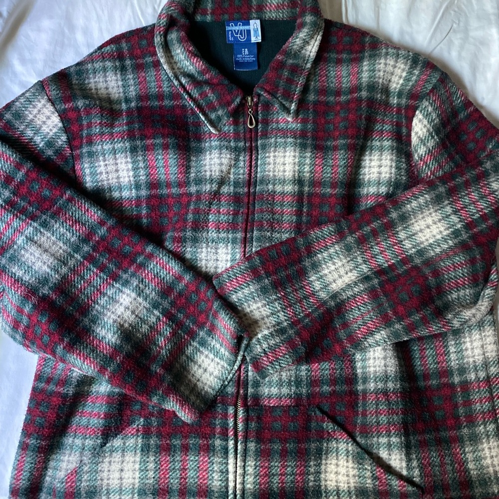 Vintage‎ Plaid Fleece Red Jacket Large Heritage Cozy Layering Granola Outdoorsy